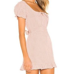 Revolve Pink Plaid Gingham Dress + Puff Sleeves